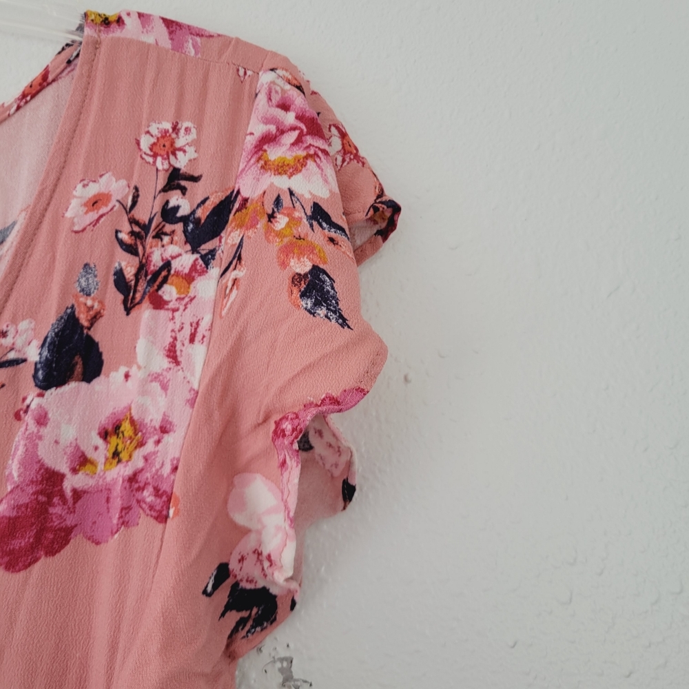 Jolt Peach Button Front Tie Waist Flutter Sleeve Jumpsuit - Picture 4 of 7
